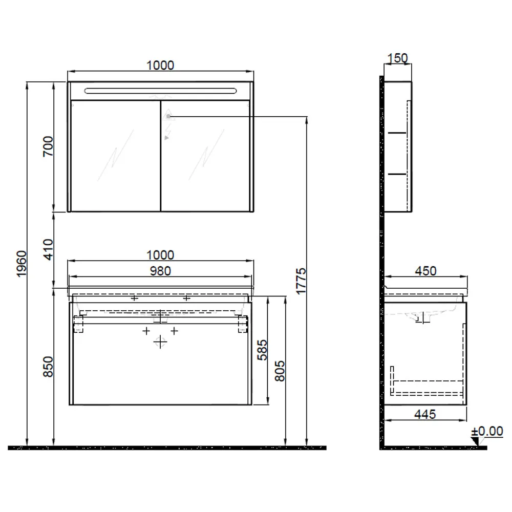 Kale Idea 2.0 100 Cm Parlak Beyaz Tek Çekmeceli Banyo Dolabı Takımı 610100200494 2