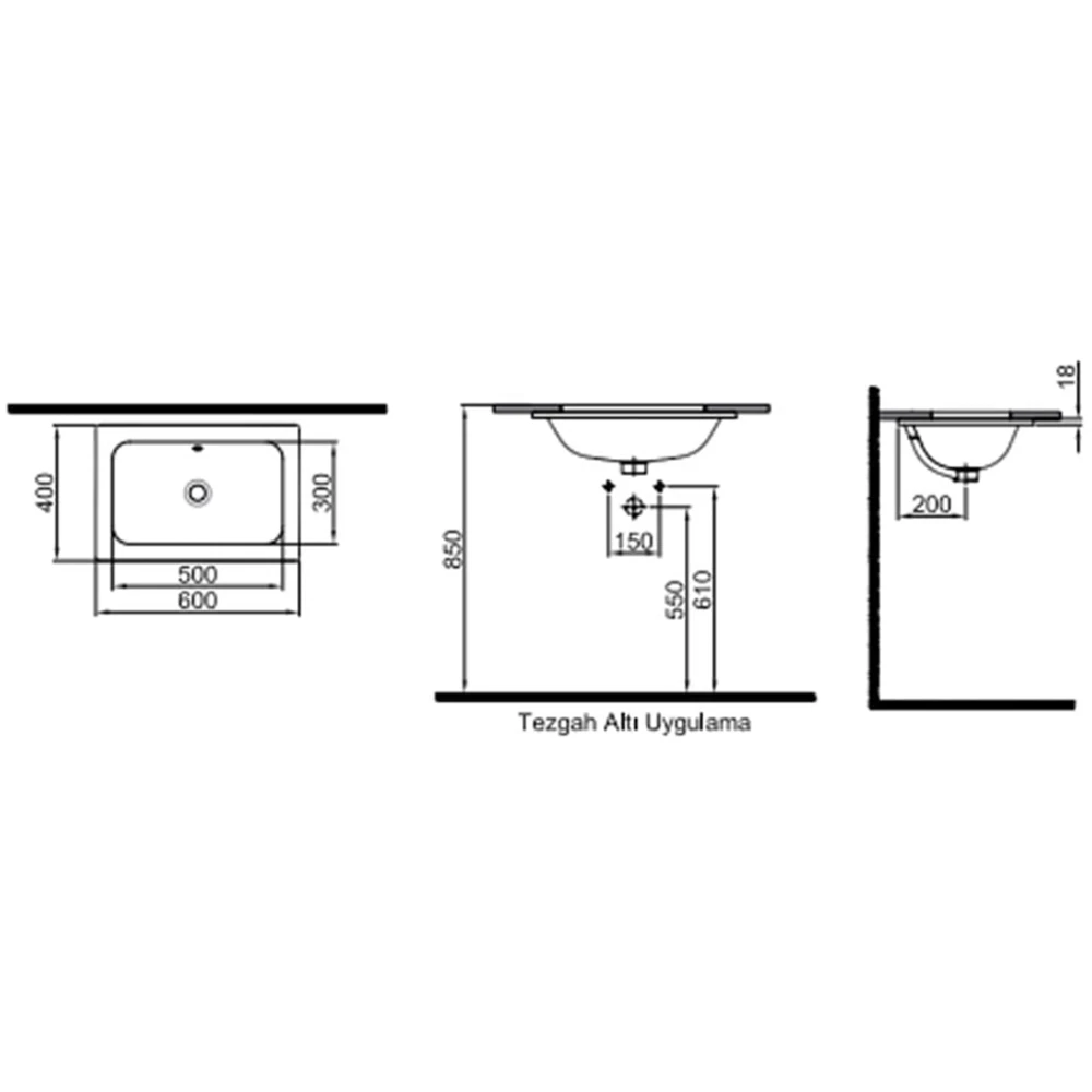 Kale Idea 2.0 60x40 Cm Tezgah Altı Lavabo 2