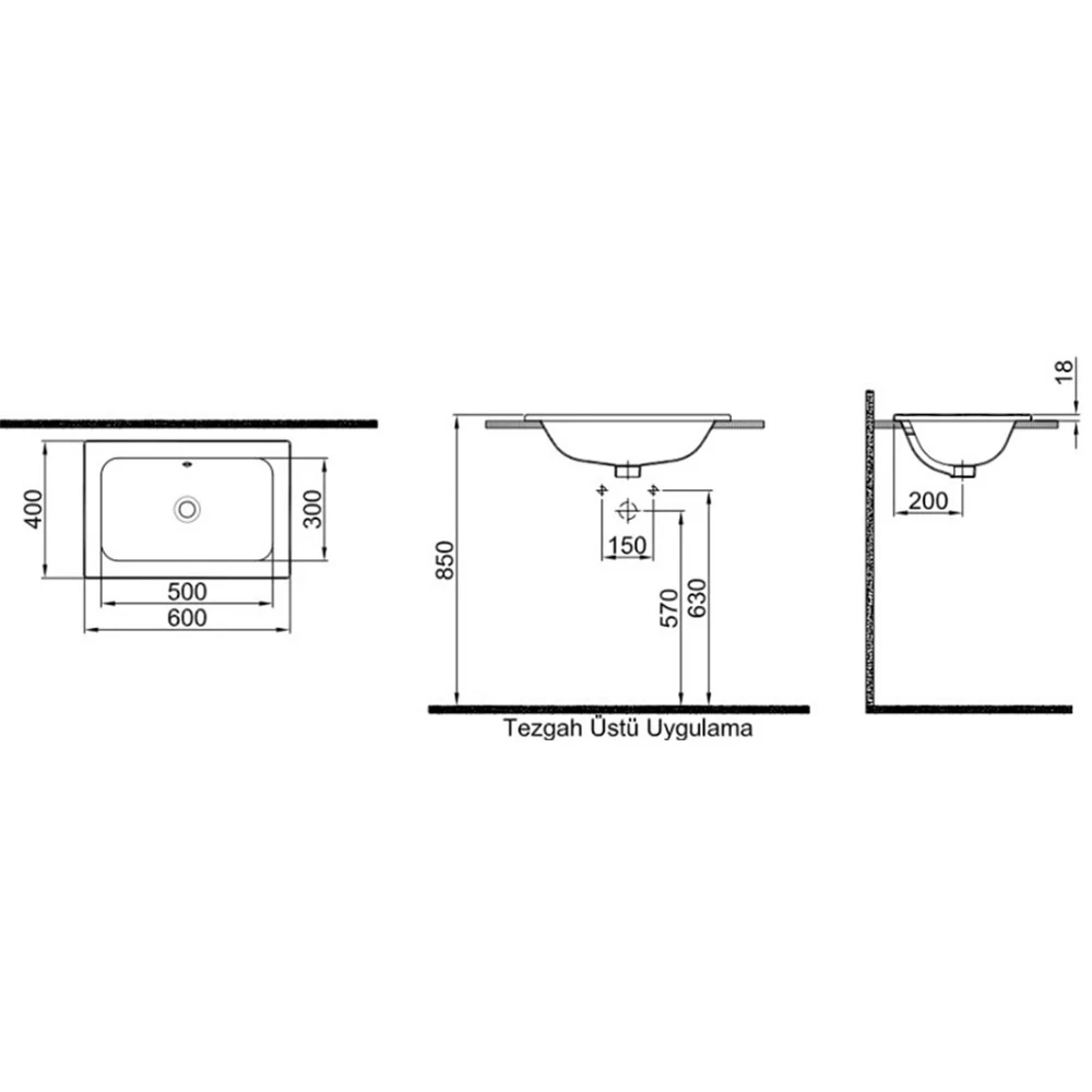 Kale Idea 2.0 60x40 Cm Tezgahüstü Lavabo 2