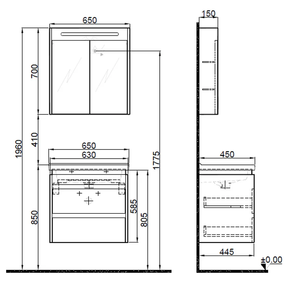Kale Idea 2.0 65 Cm Parlak Beyaz Çift Çekmeceli Banyo Dolabı Takımı 610100200510 2