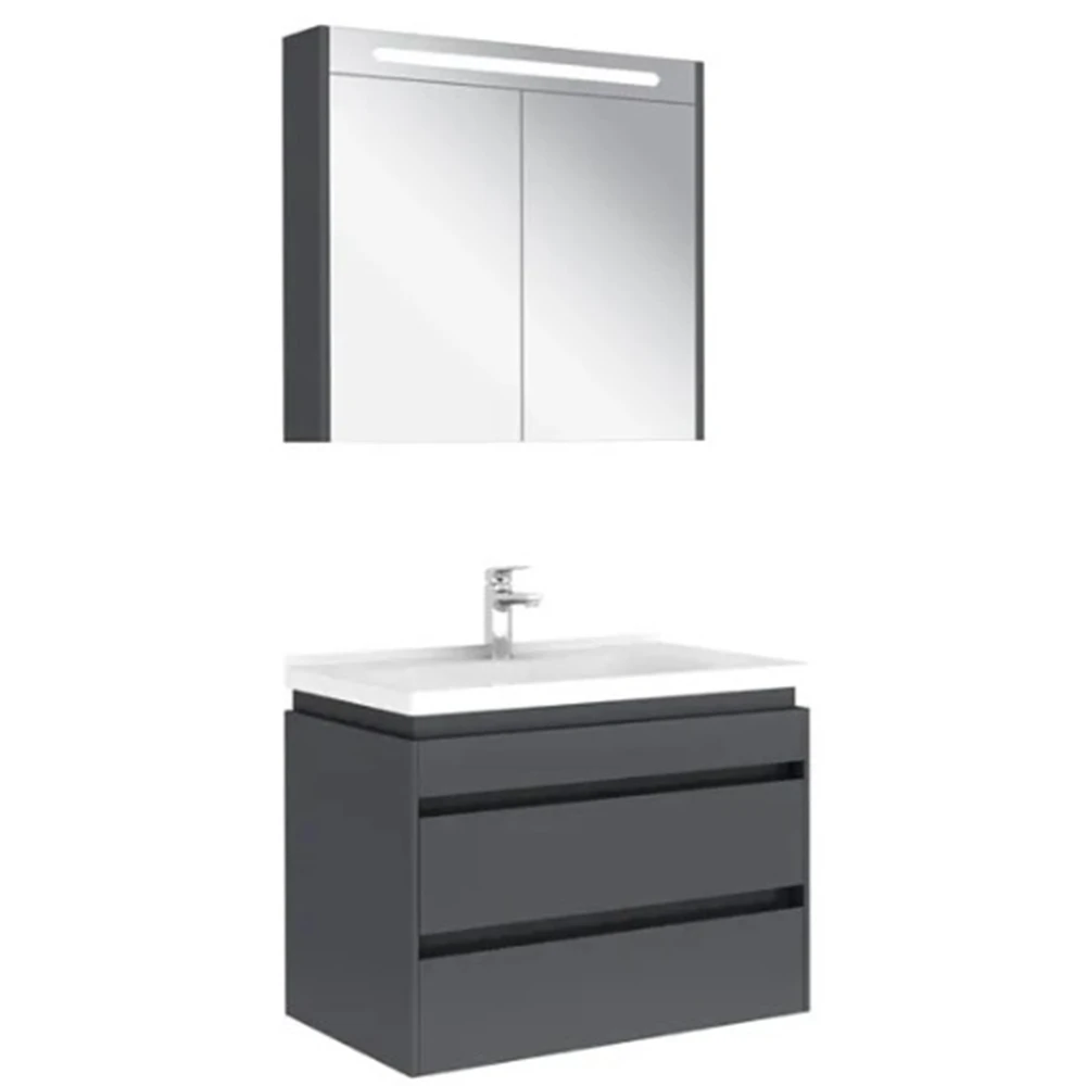 Kale Idea 2.0 80 Cm Parlak Antrasit Çİft Çekmeceli Banyo Dolabı Takımı 610100200515