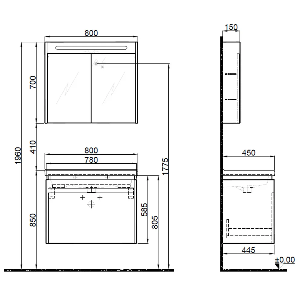 Kale Idea 2.0 80 Cm Pasifik A Tek Çekmeceli Banyo Dolabı Takımı 610100200492 2