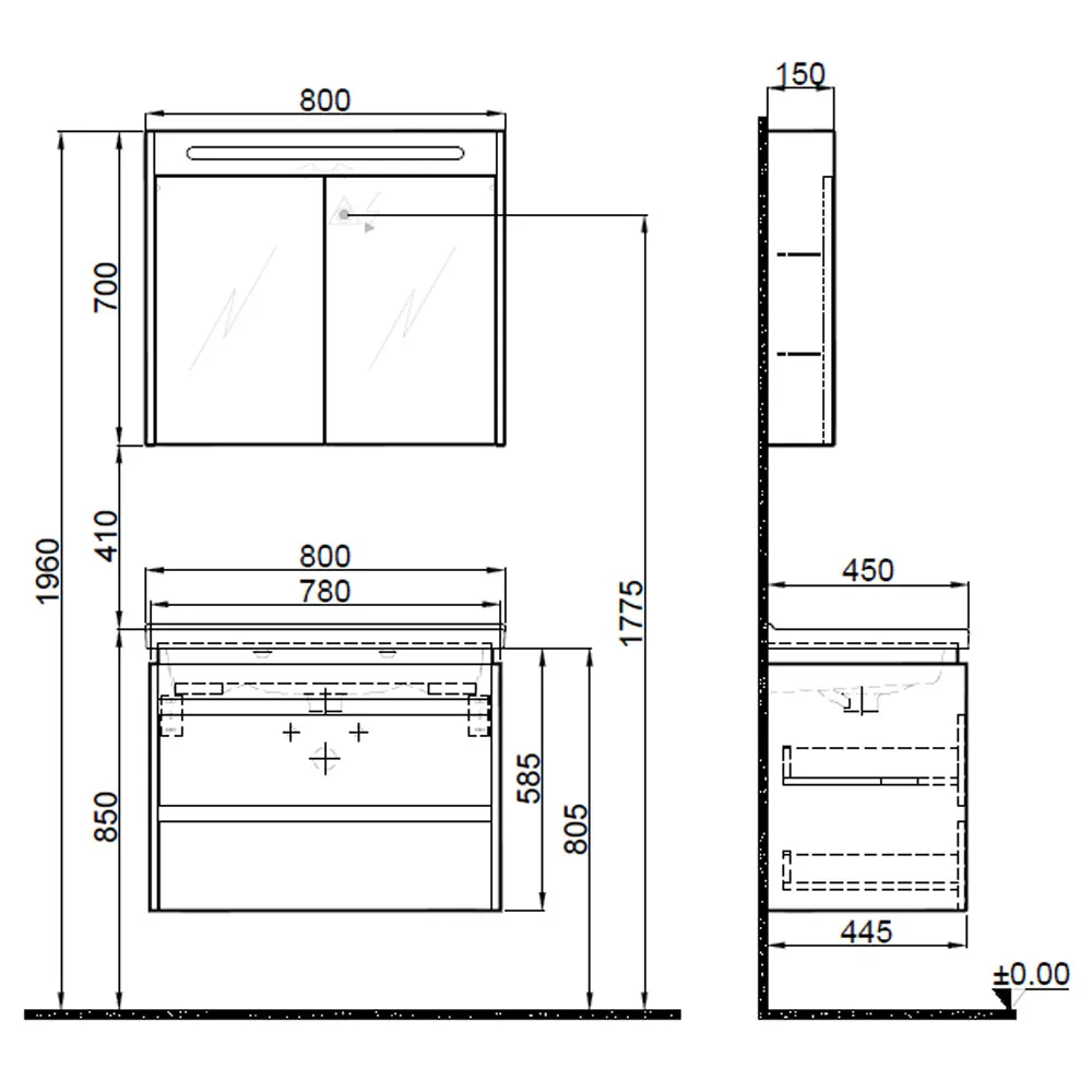 Kale Idea 2.0 80 Cm Parlak Beyaz Çift Çekmeceli Banyo Dolabı Takımı 610100200514 2