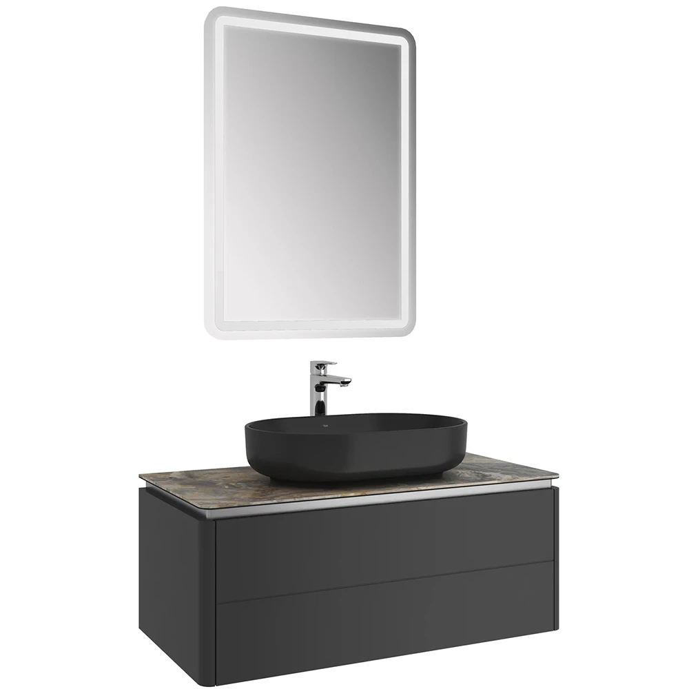 Kale Lotus 100 Cm Mat Siyah-Asteroid Banyo Dolabı Takımı 610100201429