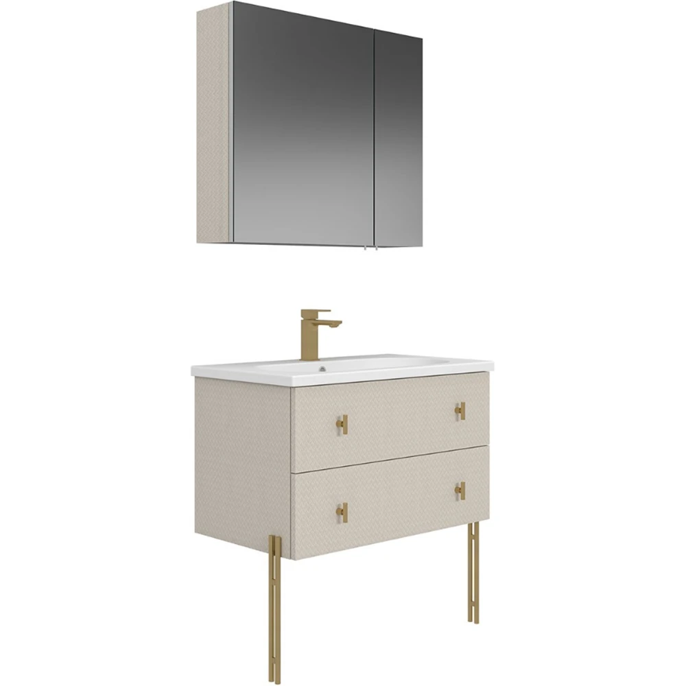 Orka Milazzo 80 Cm Calisto Banyo Dolabı Takımı (Altın Kulp) - 5008263