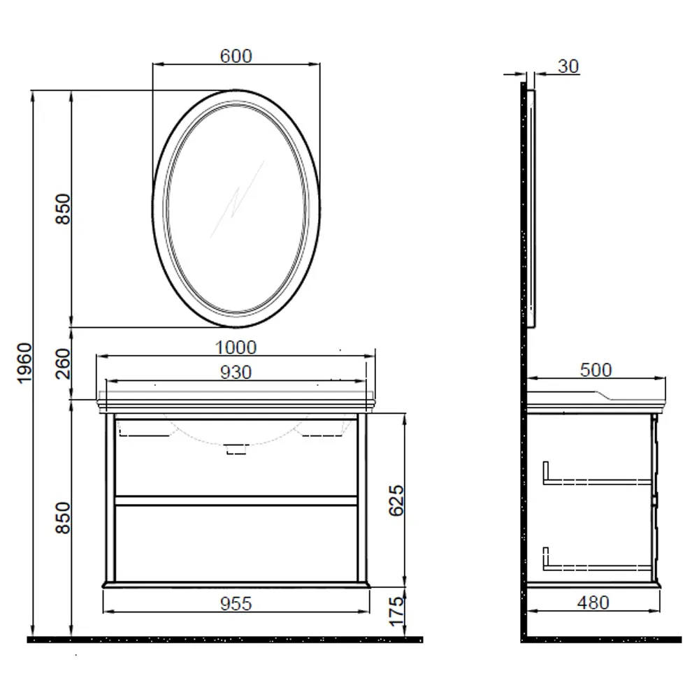 Kale Miro 100 Cm Mat Gri Banyo Dolabı Takımı 2