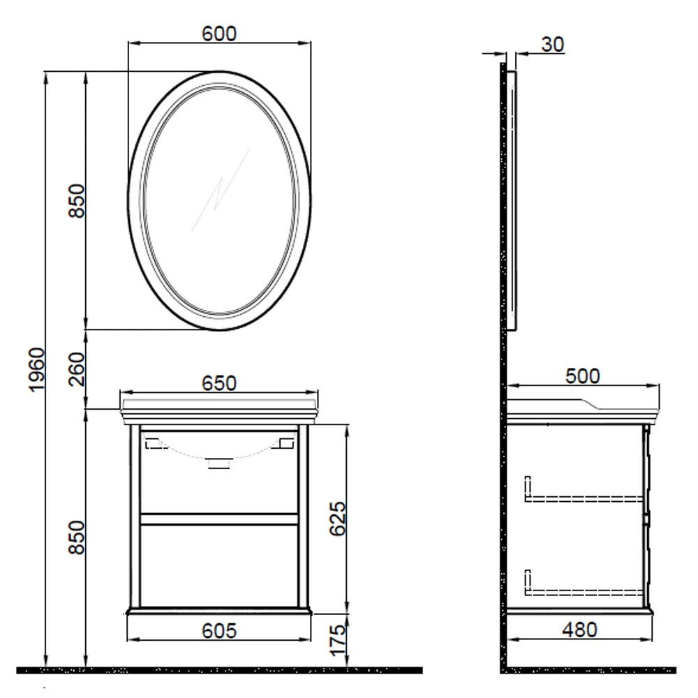 Kale Miro 65 Cm Mat Gri Banyo Dolabı Takımı 2