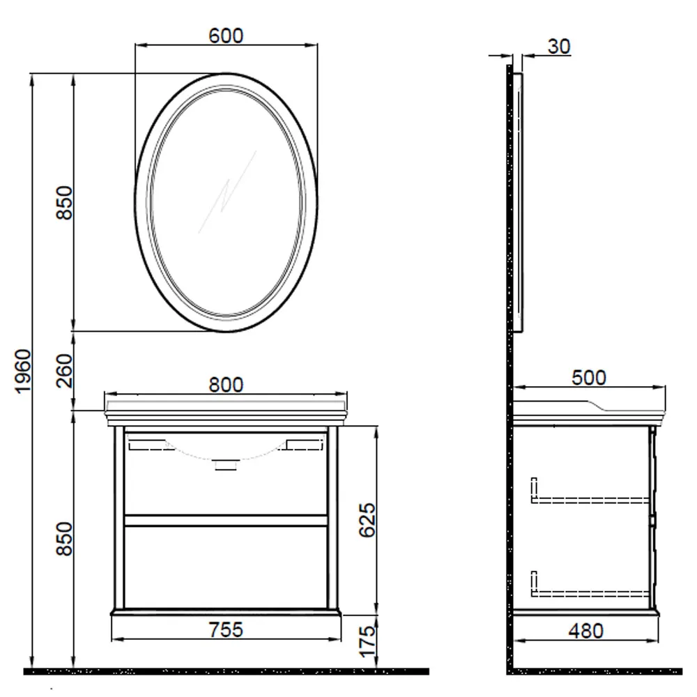 Kale Miro 80 Cm Mat Beyaz Banyo Dolabı Takımı 2