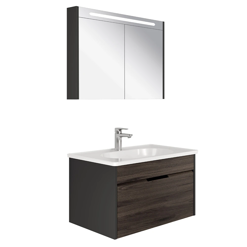 Kale Motion 80 Cm Antrasit-Ceviz Banyo Dolabı Takımı