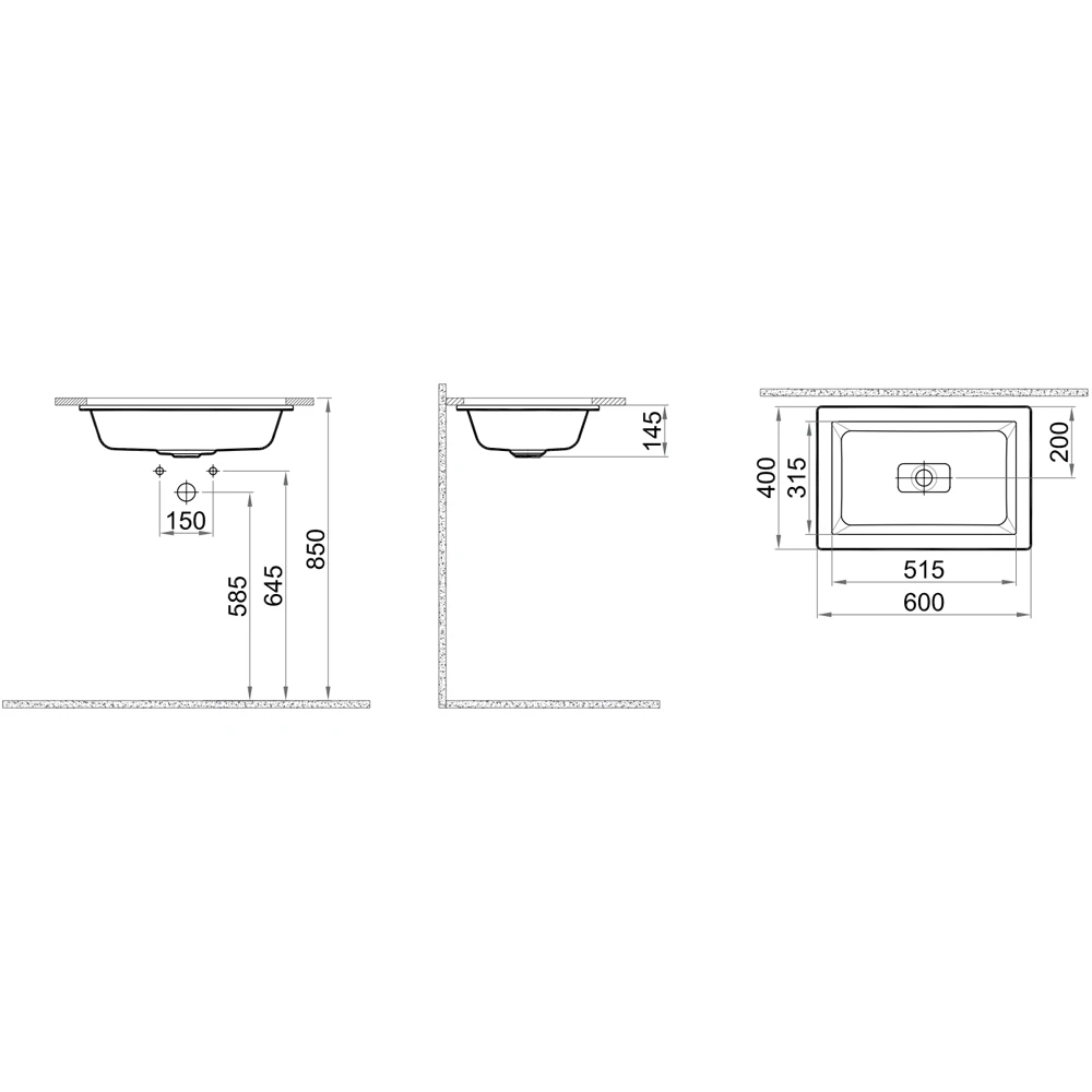 Kale Solid 60x40 Cm Tezgah Altı Lavabo 2