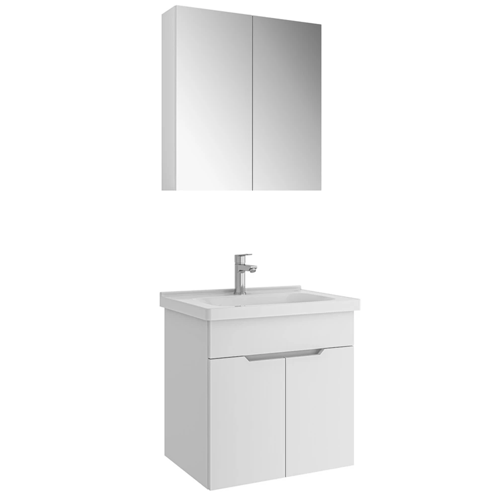 Kale Stora 65 Cm Parlak Beyaz Banyo Dolabı Takımı (Ayna Dolaplı)
