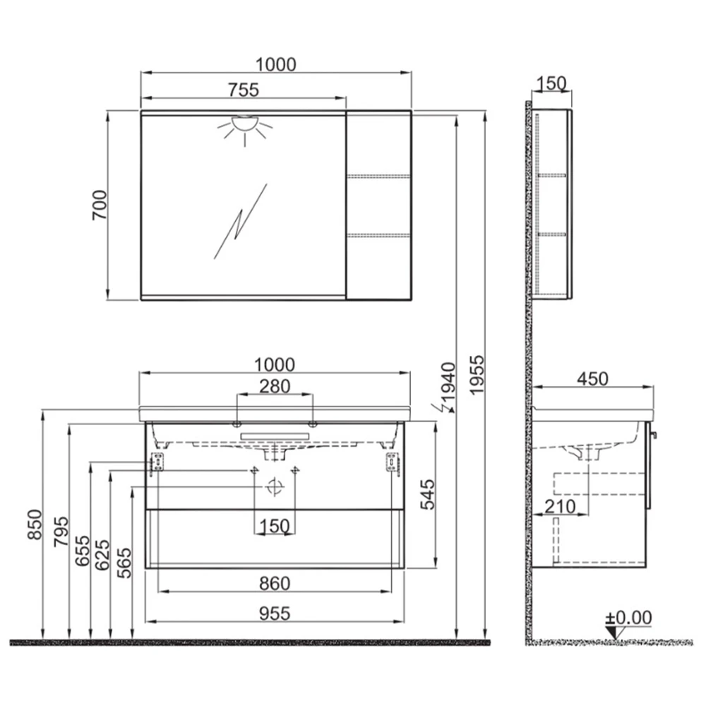 Kale Trevi 100 Cm Antrasit-Ceviz Banyo Dolabı Takımı 2