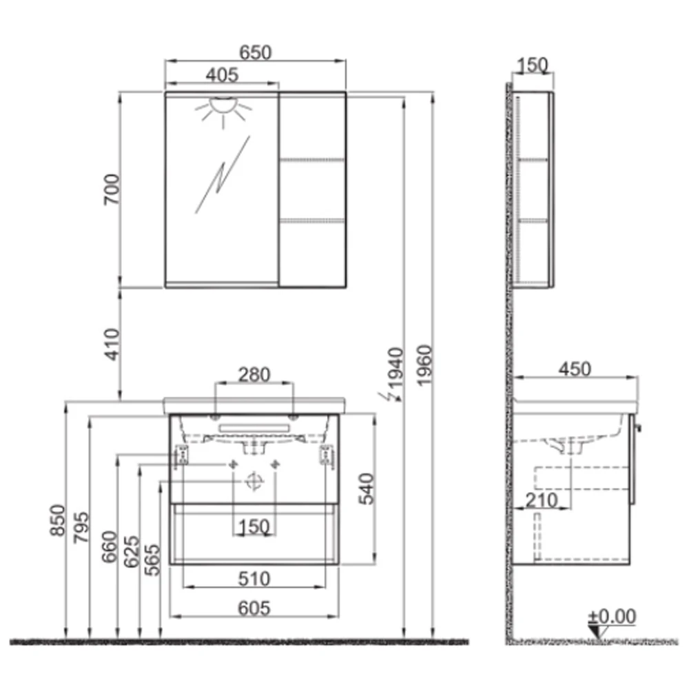 Kale Trevi 65 Cm Antrasit-Ceviz Banyo Dolabı Takımı 2