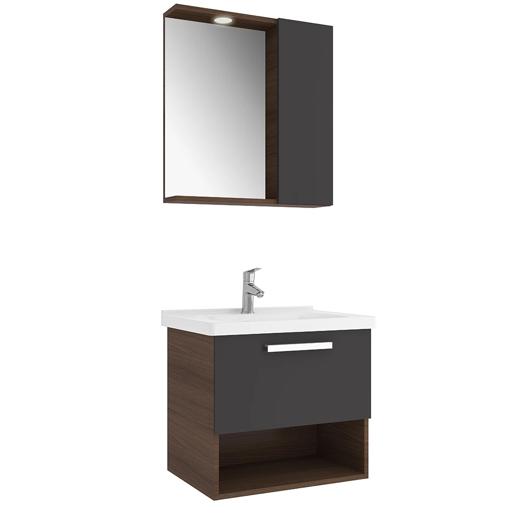 Kale Trevi 65 Cm Antrasit-Ceviz Banyo Dolabı Takımı