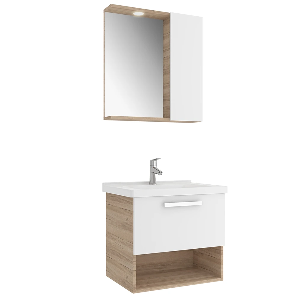 Kale Trevi 65 Cm Beyaz-Meşe Banyo Dolabı Takımı