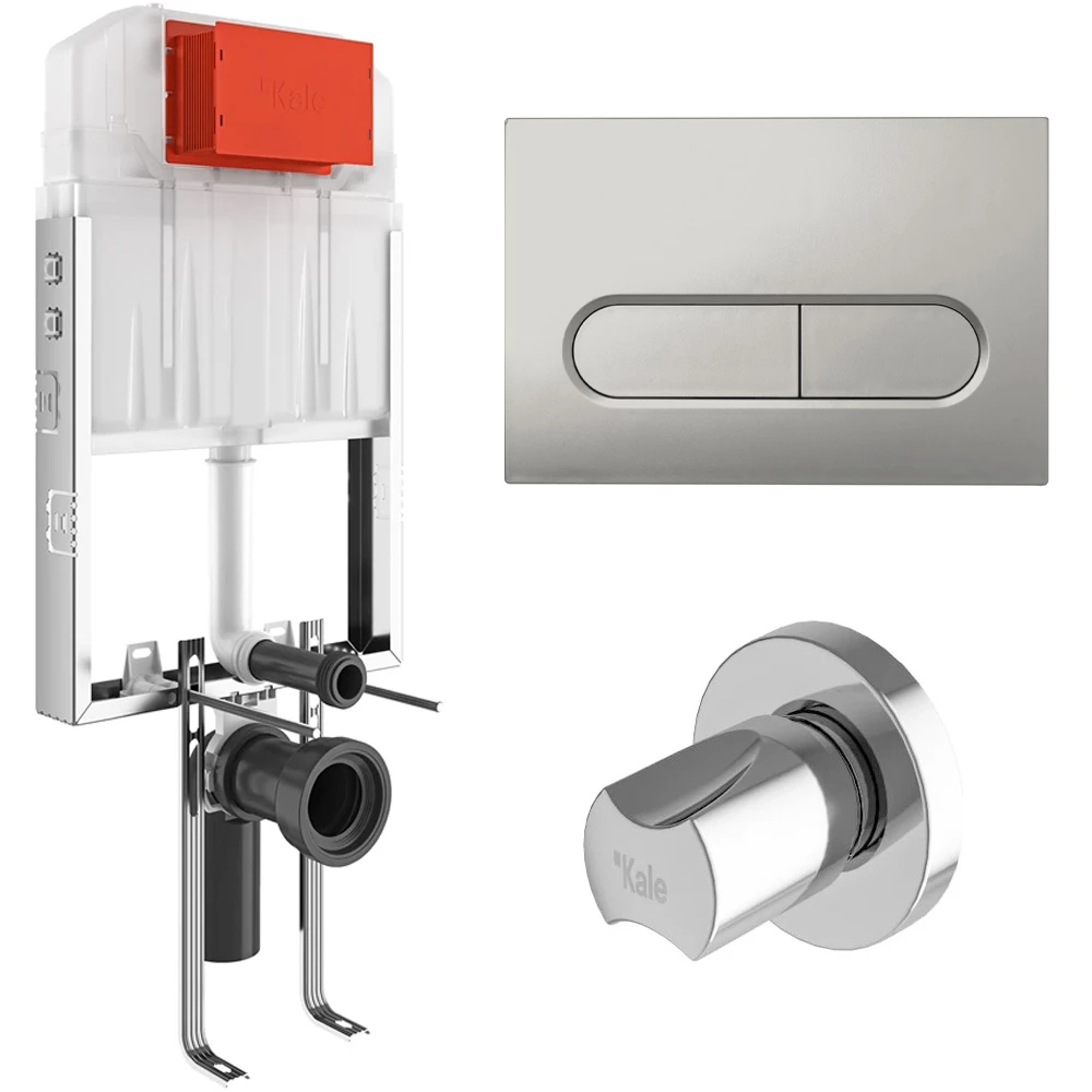 Kale Triton 2,5/4L Duvar İçi Gömme Rezervuar + Capsule Mat Krom Panel + V100 Ankastre Stop Valf