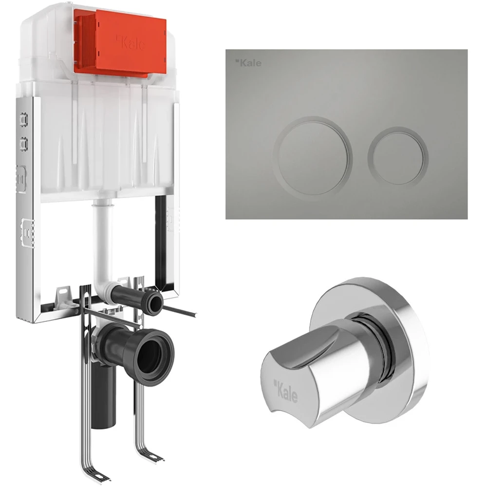 Kale Triton 2,5/4L Duvar İçi Gömme Rezervuar + Corro Mat Krom Panel + V100 Ankastre Stop Valf