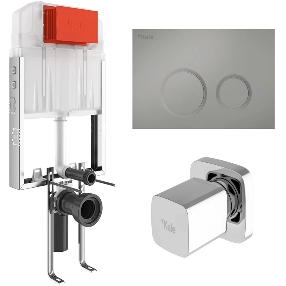 Kale Triton 2,5/4L Duvar İçi Gömme Rezervuar + Corro Mat Krom Panel + V200 Ankastre Stop Valf