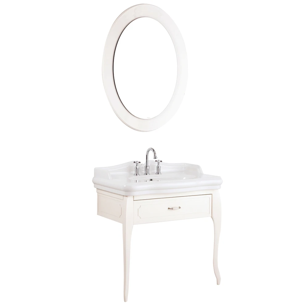 Kale Victorian 90 Cm Krem Banyo Dolabı Takımı (3 Delikli Lavabo)