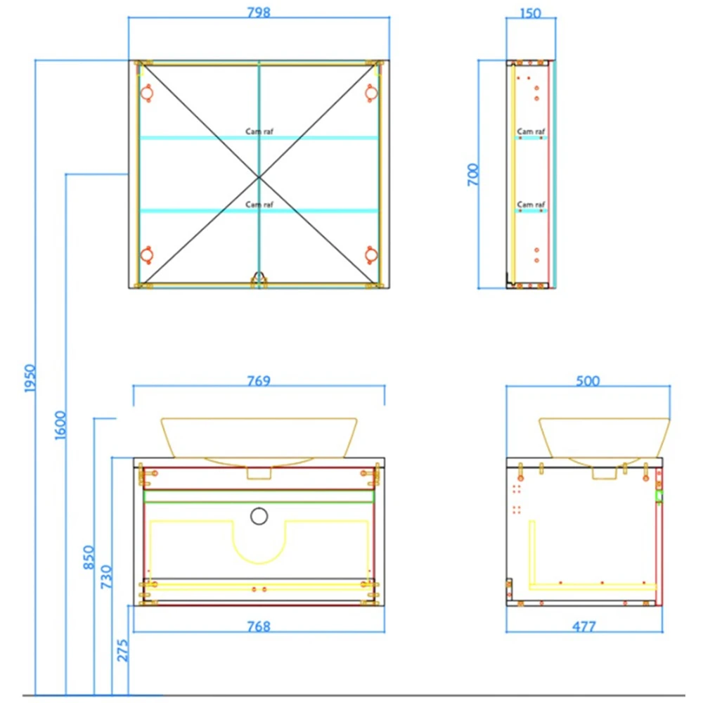 Kale Vista 80 Cm Mat Beyaz Banyo Dolabı Takımı 3