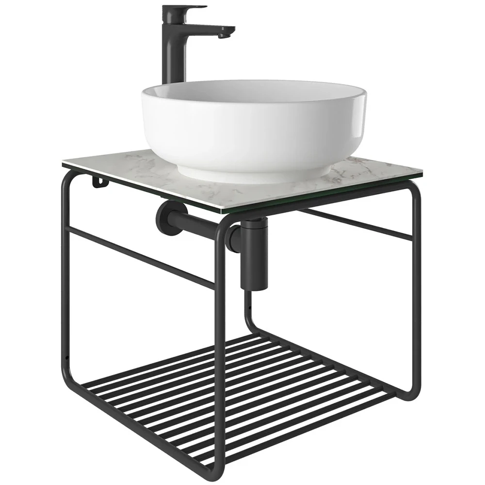 Kale Volo 45 Cm Yuvarlak Beyaz Lavabolu Metal Banyo Mobilya Seti