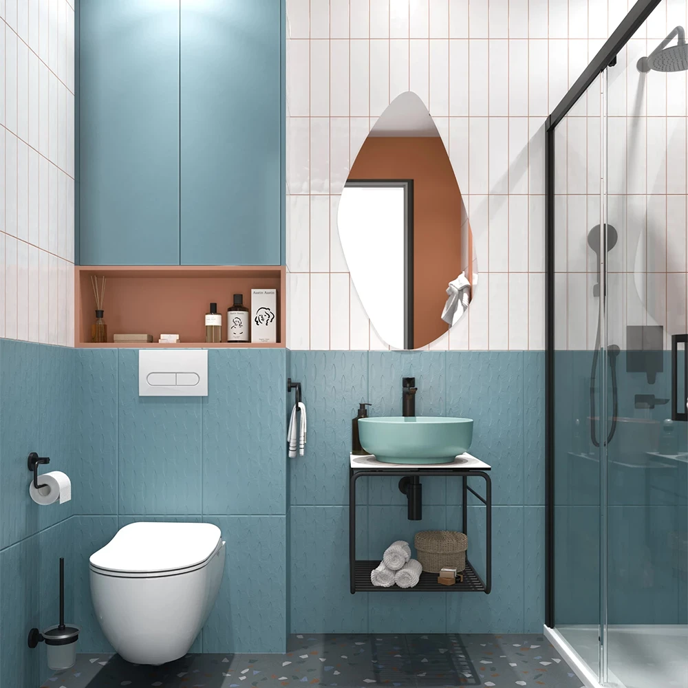 Kale Volo 45 Cm Yuvarlak Mat Adaçayı Yeşili Lavabolu Metal Banyo Mobilya Seti 2