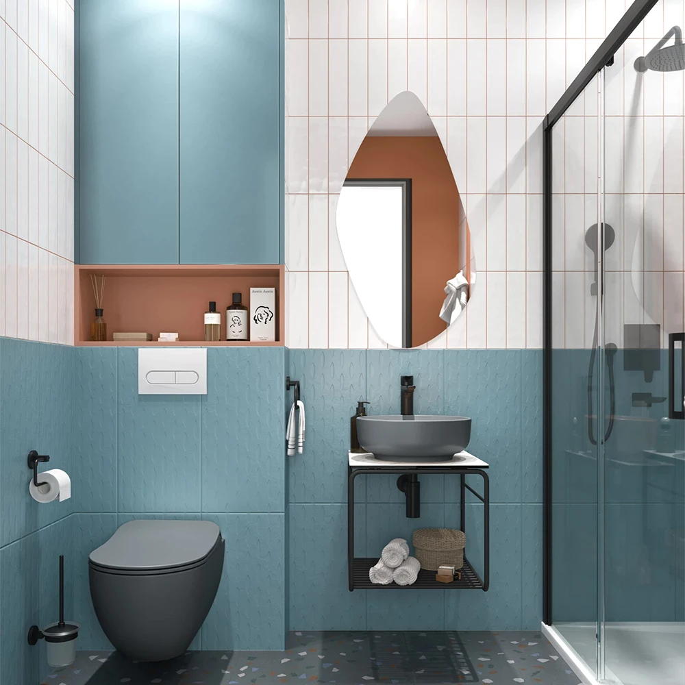 Kale Volo 45 Cm Yuvarlak Mat Antrasit Lavabolu Metal Banyo Mobilya Seti 2
