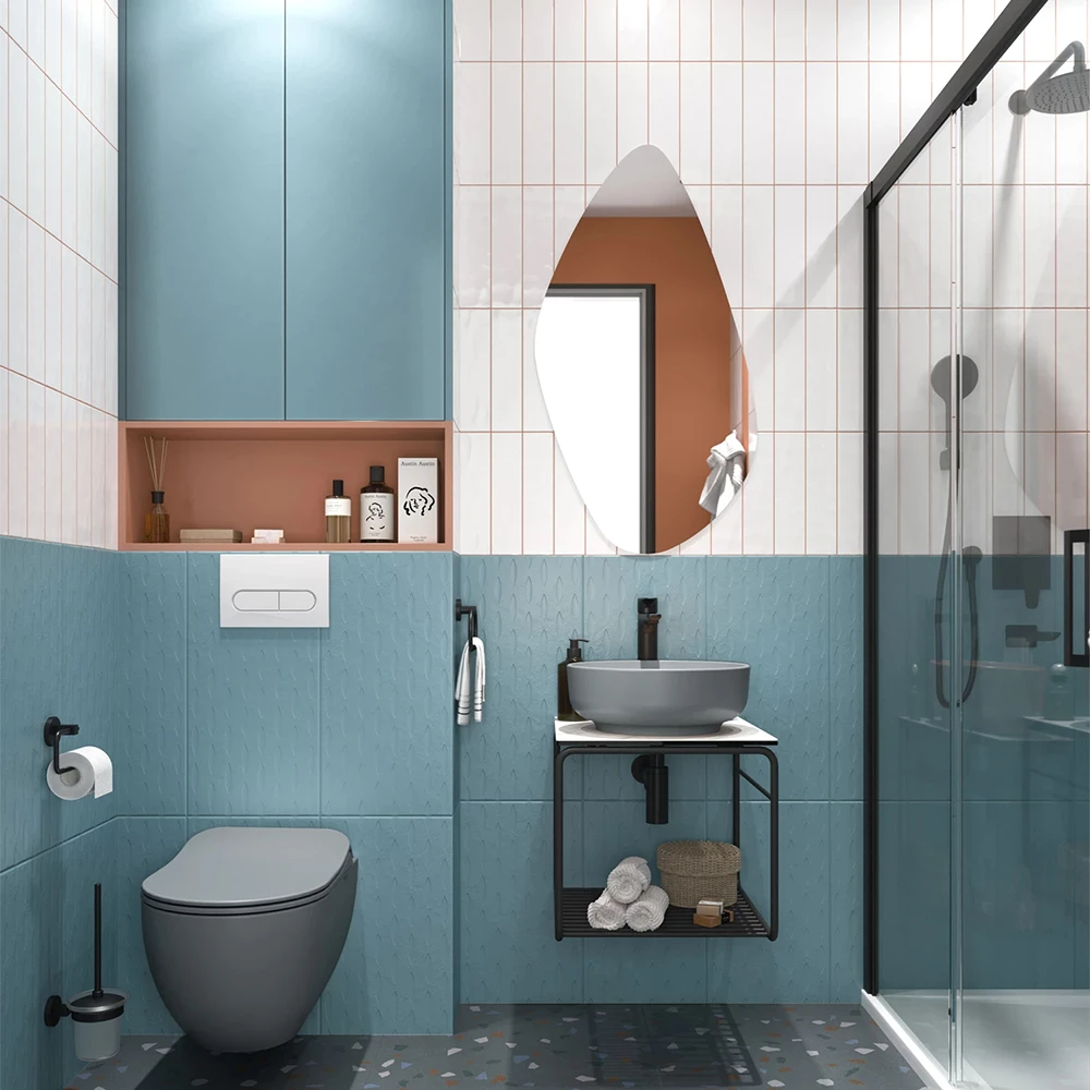 Kale Volo 45 Cm Yuvarlak Mat Gri Lavabolu Metal Banyo Mobilya Seti 2
