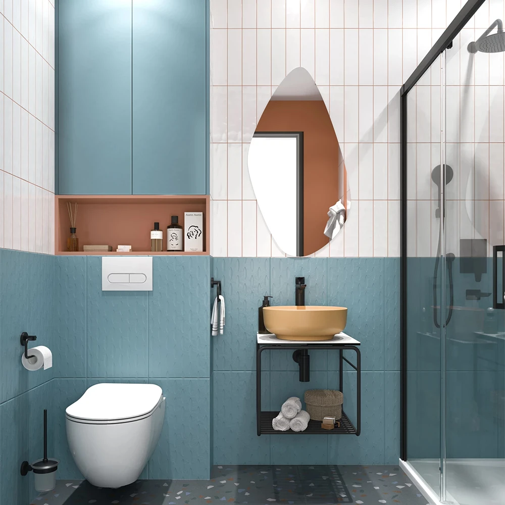 Kale Volo 45 Cm Yuvarlak Mat Sarı Lavabolu Metal Banyo Mobilya Seti 2