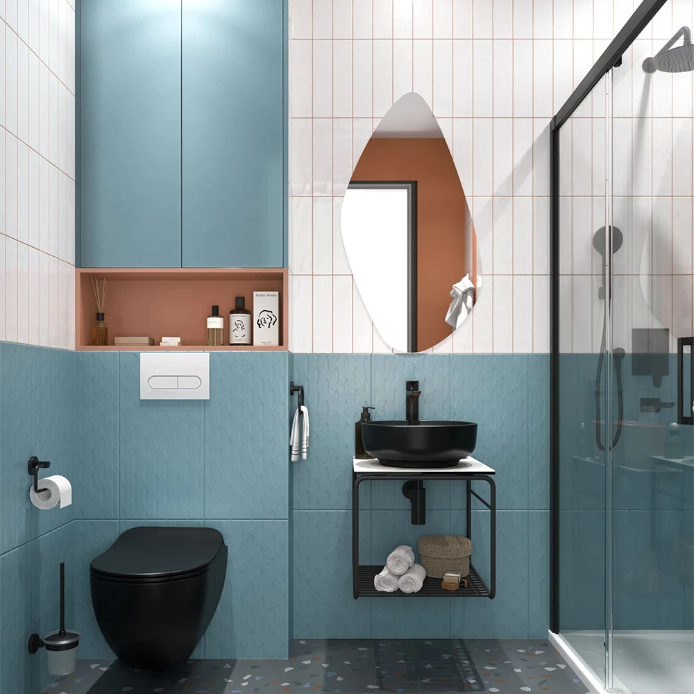 Kale Volo 45 Cm Yuvarlak Mat Siyah Lavabolu Metal Banyo Mobilya Seti 2