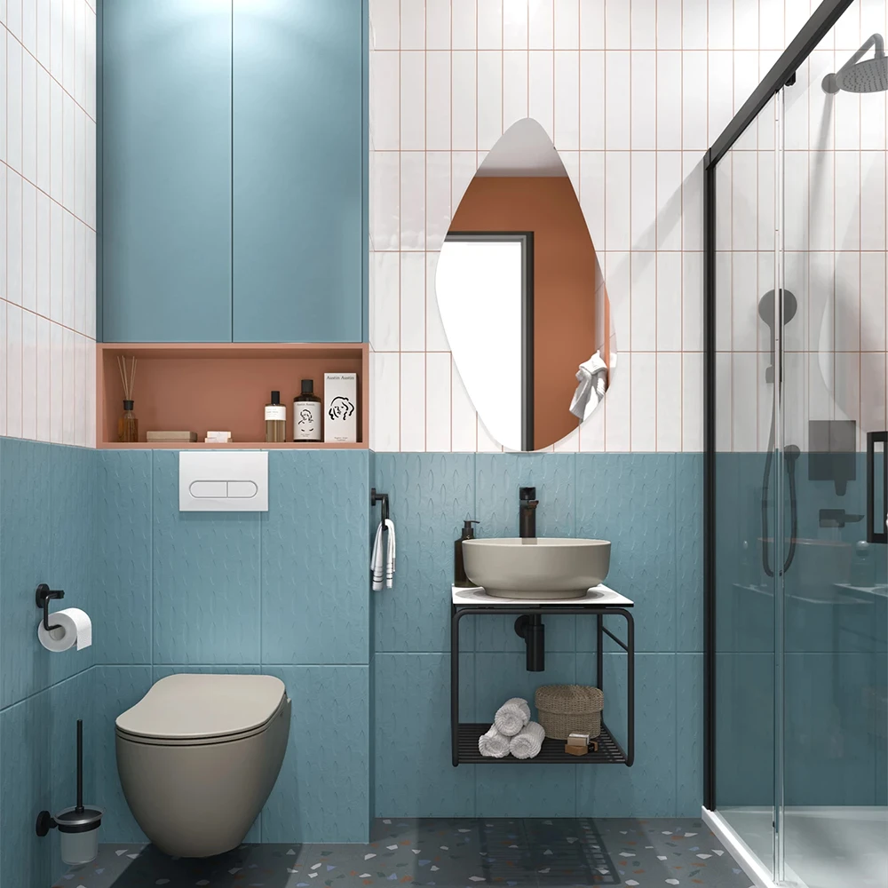 Kale Volo 45 Cm Yuvarlak Mat Vizon Lavabolu Metal Banyo Mobilya Seti 2