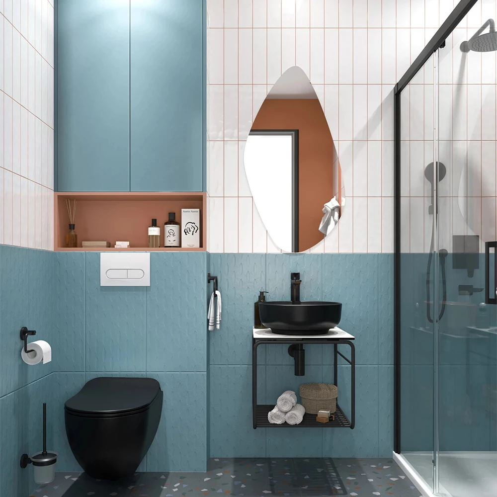 Kale Volo 45 Cm Yuvarlak Siyah Lavabolu Metal Banyo Mobilya Seti 2