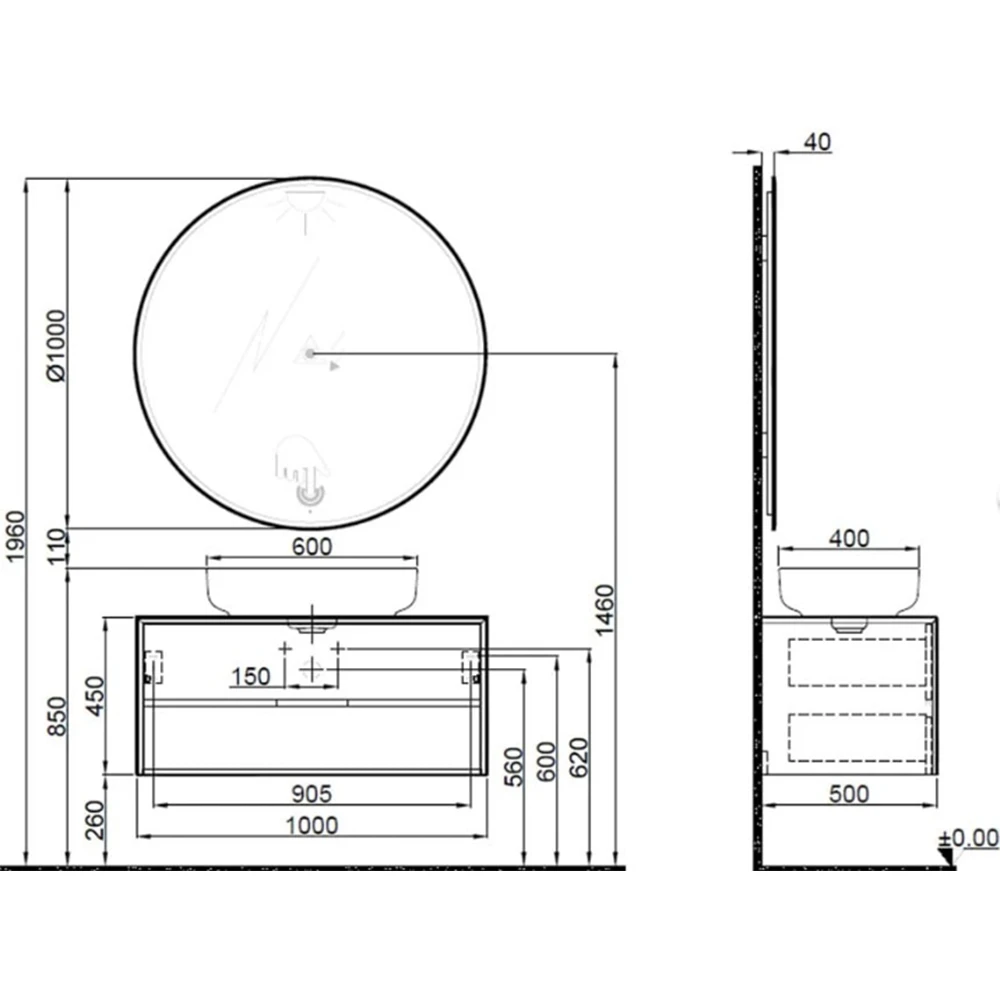 Kale Zero 2.0 100 Cm Antrasit-Ceviz Banyo Dolabı Takımı 2