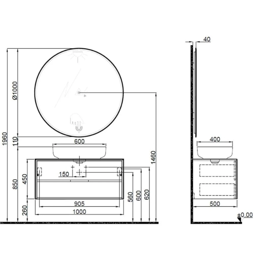 Kale Zero 2.0 100 Cm Antrasit-Ceviz Banyo Dolabı Takımı 610100201076 2