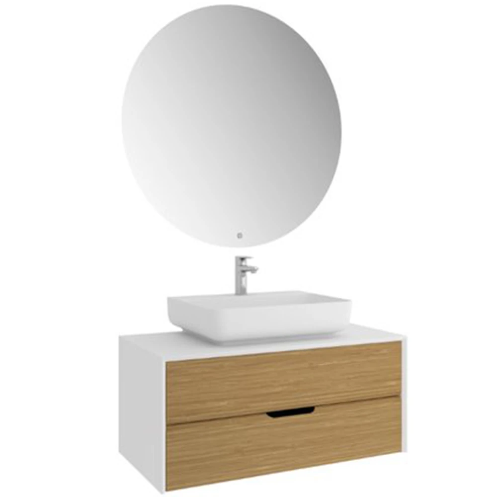 Kale Zero 2.0 100 Cm Beyaz Meşe Banyo Dolabı (Dörtgen Mat Beyaz Armatür Bantlı Lavabo)