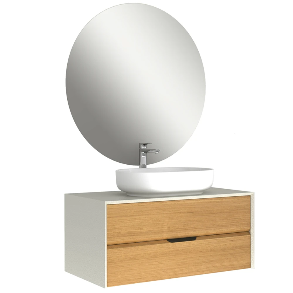 Kale Zero 2.0 100 Cm Beyaz-Meşe (Oval Çanak Lavabo) Banyo Dolabı Takımı