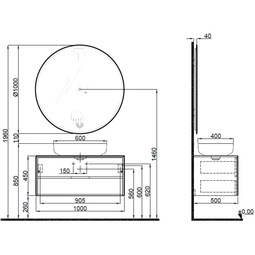 Kale Zero 2.0 100 Cm Beyaz-Meşe (Oval Çanak Lavabo) Banyo Dolabı Takımı 2