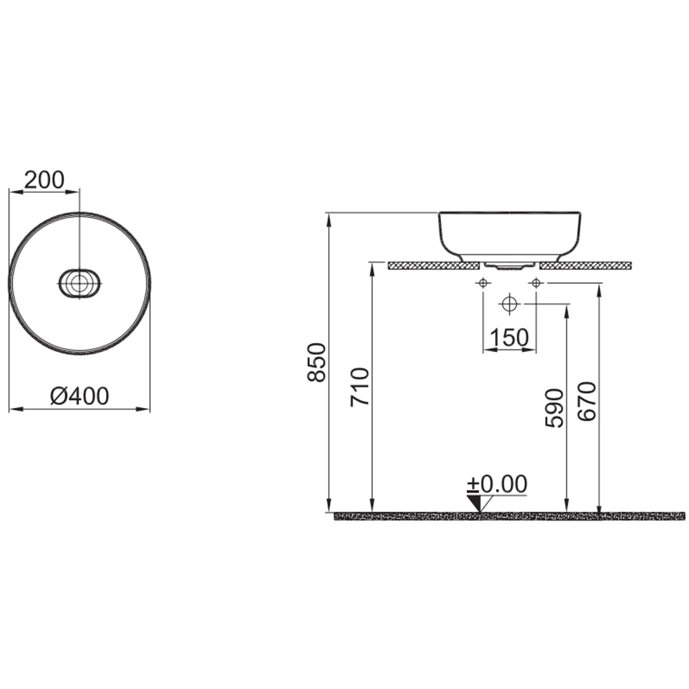Kale Zero 2.0 40 Cm Mat Siyah Yuvarlak Çanak Lavabo 2