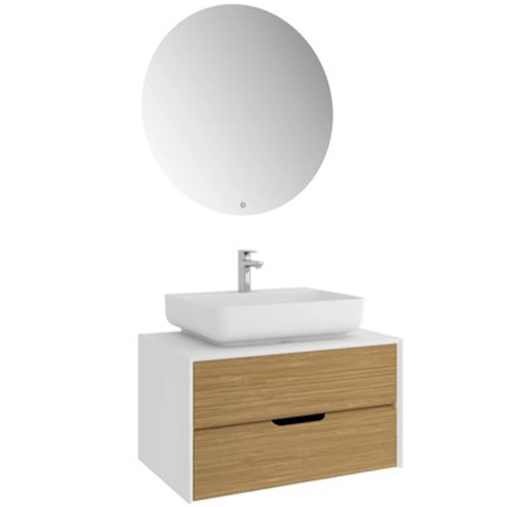 Kale Zero 2.0 80 Cm Beyaz Meşe Banyo Dolabı (Dörtgen Mat Beyaz Armatür Bantlı Lavabo)