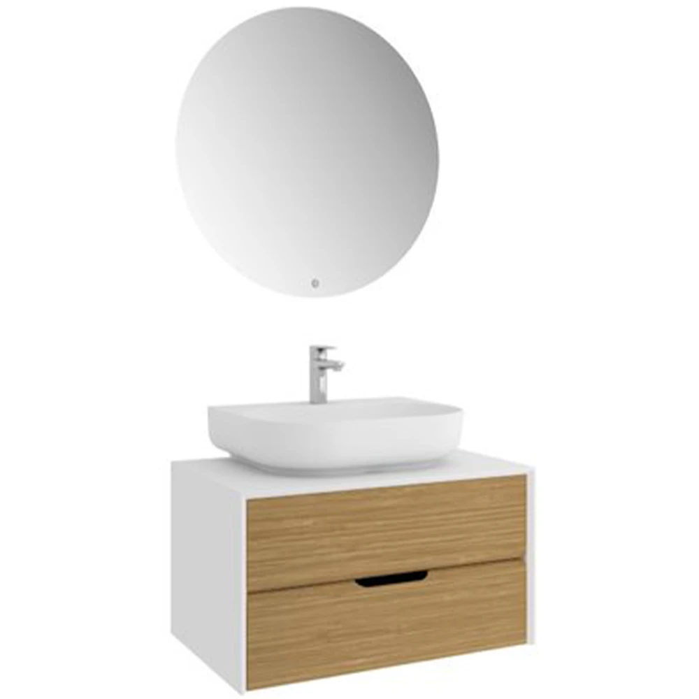 Kale Zero 2.0 80 Cm Beyaz Meşe Banyo Dolabı (Oval Mat Beyaz Armatür Bantlı Lavabo)