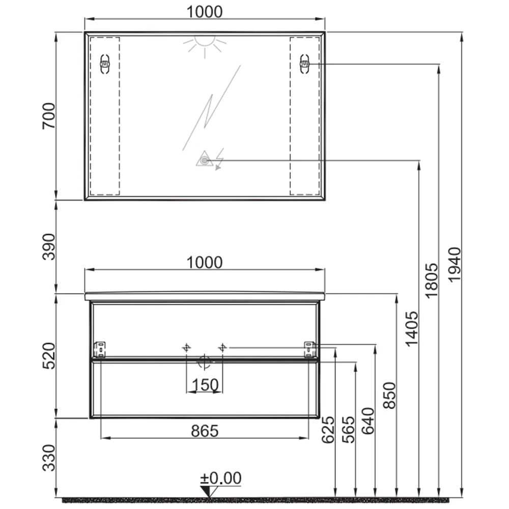Kale Zeta 100 Cm Mat Antrasit Banyo Dolabı Takımı 2