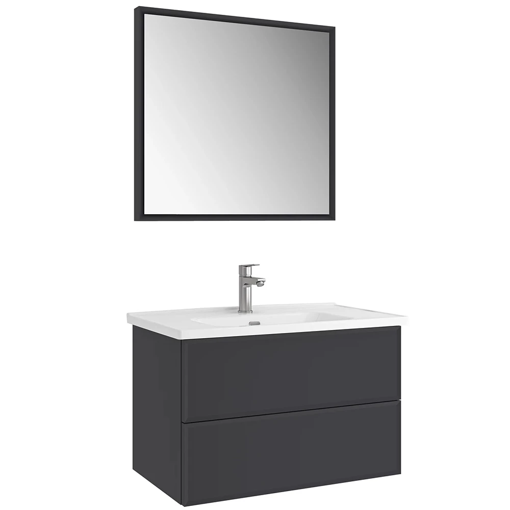 Kale Zeta 80 Cm Mat Antrasit Banyo Dolabı Takımı