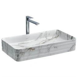 Lena E-2106M1 Beyaz Mermer Tezgah Üstü Lavabo