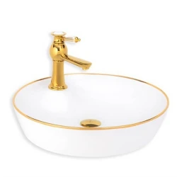 Lena E-4044A Beyaz Gold Tezgah Üstü Lavabo Hemen Al