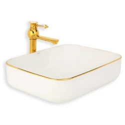 Lena E-4619A Beyaz Gold Tezgah Üstü Lavabo Hemen Al