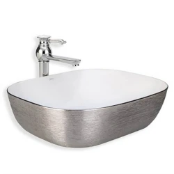 Lena E-5003G Gümüş Beyaz Tezgah Üstü Lavabo Hemen Al