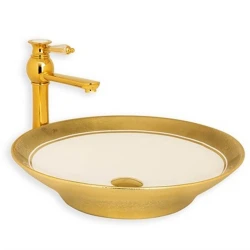 Lena E-8134 Gold Beyaz Tezgah Üstü Lavabo Hemen Al