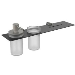 Fontana FY-90110 Mat Siyah-Mat Krom Sıvı Sabunluk-Diş Fırçalık Aksesuar Seti Hemen Al