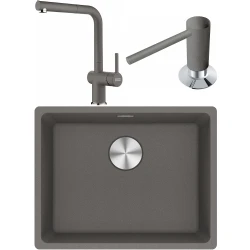 Franke Maris MRG 210/110-52 Granit Evye + Active Plus Doccia Spiralli Armatür + Sıvı Sabunluk (Stone Grey)