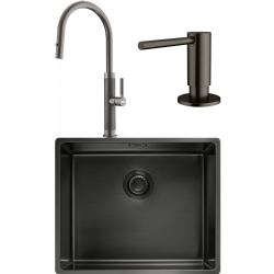 Franke Mythos Masterpiece BXM 210/110-50 Eviye + Mythos Masterpiece Spiralli Armatür + Active Sıvı Sabunluk (Antrasit)